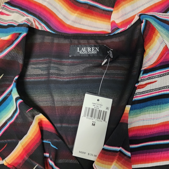NWT Lauren Ralph Lauren Plus Size M Stripe Print Short Flutter Blouse Top - Picture 7 of 13
